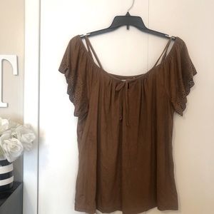 NWT Brown Faux Suede off the shoulder plus size shirt